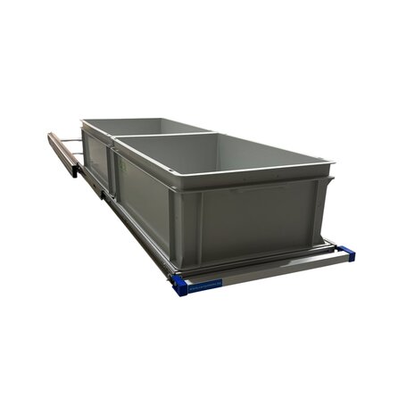 Schuifplateau eenhandsbediening 120x40 cm aluminium met 2 open bakken