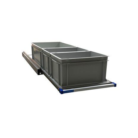 Schuifplateau eenhandsbediening 120x40 cm aluminium met 3 open bakken