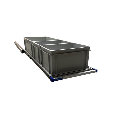 Schuifplateau eenhandsbediening 120x40 cm aluminium met 3 open bakken