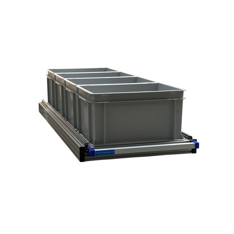Schuifplateau eenhandsbediening 120x40 cm aluminium met 4 open bakken