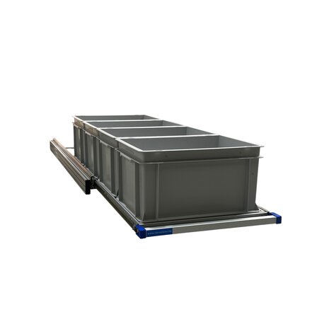 Schuifplateau eenhandsbediening 120x40 cm aluminium met 4 open bakken