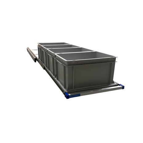 Schuifplateau eenhandsbediening 120x40 cm aluminium met 4 open bakken