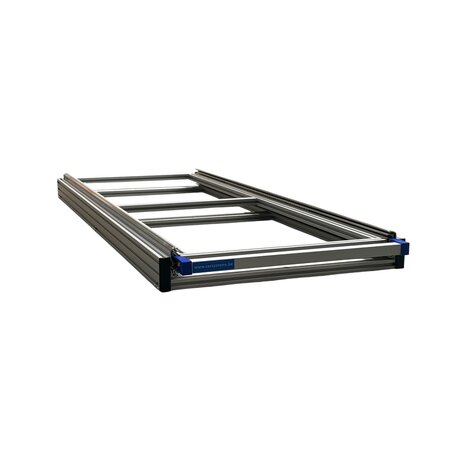 Schuifplateau eenhandsbediening 120x40 cm aluminium met 4 bakken met deksel