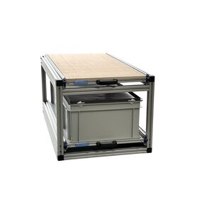 Schuifplateau dubbel 90x40 cm inclusief 2 bakken met deksel en 9 mm multiplex bovenplaat