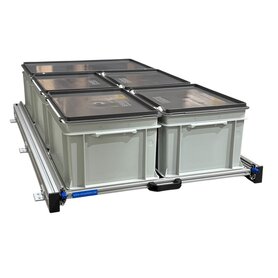 Schuifplateau aluminium voor camper 120x60 cm met 5 bakken met deksel