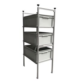 Opbergsysteem camper met 3 plateaus en 3 normbakken 60x40