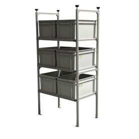 Opbergsysteem camper met 3 plateaus en 6 normbakken 30x40